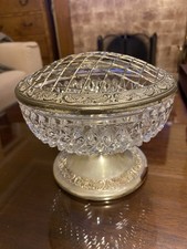 VTG Grenadier Cut Glass Rose Bowl Silver Plated Base & Flower Grid 
