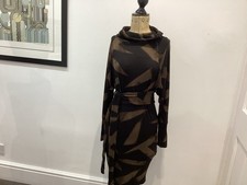 Isabel de Pedro Designer pencil Dress Size 8 Khaki Black Funnel Neck Batwing