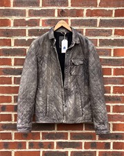 All Saints Mens Quilted ROVE Leather Shirt Shacket Jacket MEDIUM Grey A285