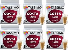 Tassimo Costa Latte Coffee Pods Pack of 6 Total 96 discs 48 Drinks