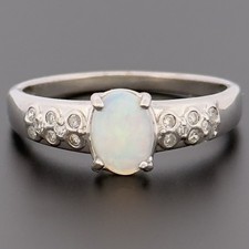 9ct White Gold Opal & Diamond Cluster Ring Size P