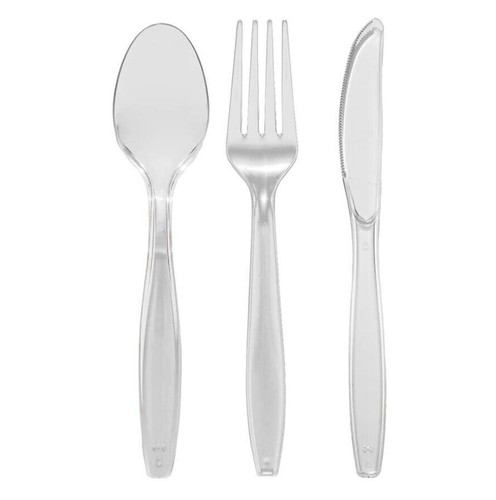 Reusable clear plastic cutlery - clear,