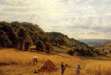 Oil painting landscape Harvesting At Luccombe, Isle Of wight canvas