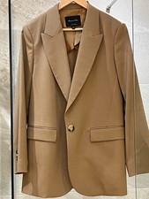 Massimo Dutti Ladies Camel Wool Blend Jacket Part Lined One Button Front UK 14