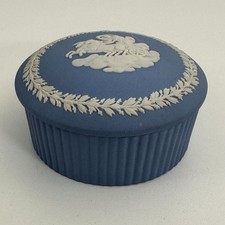Wedgwood Jasperware Blue Neoclassical Round Trinket Jar Box