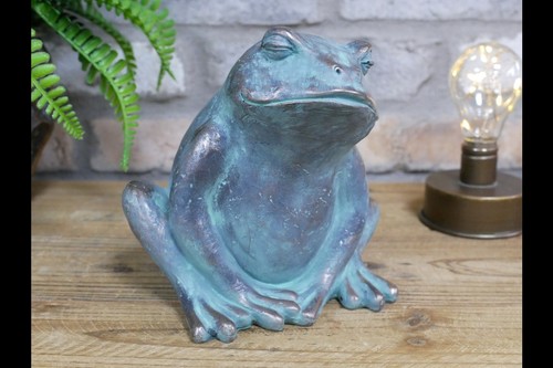 Large verdigris bronze frog - large,