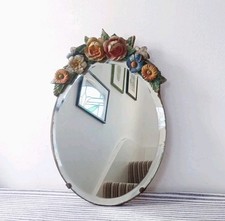 Stunning Vintage Barbola Bevelled Mirror Oval Wall Hanging Design Country Chic