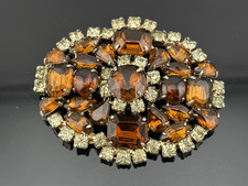 Vintage Rhinestone Brooch Unsigned Designer Smoked Topaz Jonquil Mixed Cut Prong