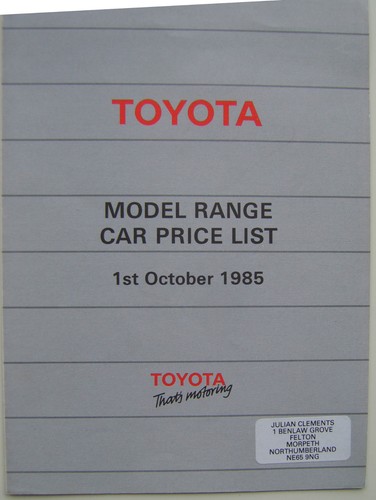 Toyota price list 1985 october - list,