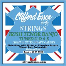 CLIFFORD ESSEX IRISH TENOR BANJO STRINGS. WOUND 2ND, 3RD & 4TH. ALL GAUGES