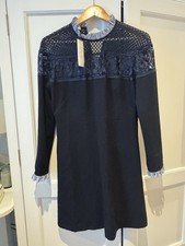 BNWT Sandro Blue Lace Ruffle A-line Dress Size 40 - UK12