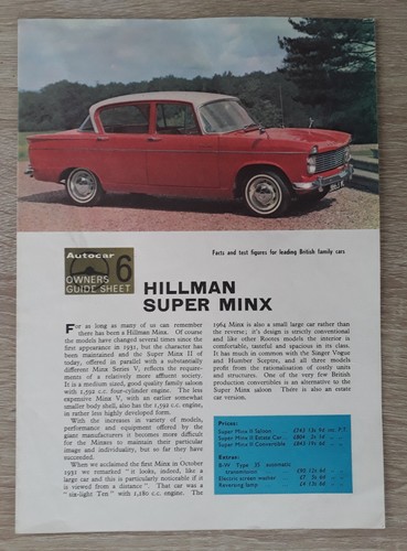 Hillman super minx autocar - minx,