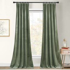 Sage Green Pinch Pleated Velvet Curtains - Nursery Girls Bedroom Window Drape...