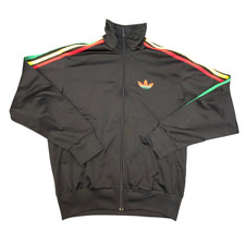 Adidas Track Jacket Mens SMALL black Long Sleeve rasta sports trefoil Size S