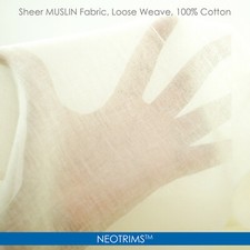 Muslin Cotton Fabric,Cheese Cloth Gauze Material,White & Ecru,130cms,Neotrims UK