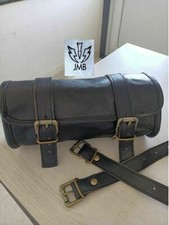 Motorcycle Black Leather Front Fork Tool Bag SaddleBag Storage Pouch Luggage Bag