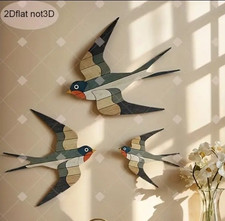 3 Flying Swallows 2D rustic Wooden Wall Hanging Decor Sign see Pics Birds