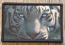 White Tiger Blue Eyes Hook & Loop Patch 8cm x 5cm Tactical Morale FREE P&P