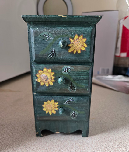 Miniature painted wooden chest - painted,