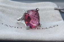David/Yurman 20mm Cushion on Point Ring with Tourmaline and Diamond size 6
