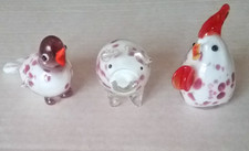 3 x Miniature Murano Style Speckled Blown Glass Animal Trio Figurines
