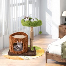 Cat Tower with Sisal Posts Wide Round Platform Tree-Shaped Toy Indoor Use Brown