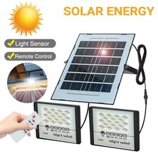 400W Solar Powered LED Double Floodlight Garage Shed Light Garden Indoor Outdoor