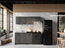 Kitchenette Small Kitchen Cabinets 5 Units Complete Set 180cm Black Grey Lina