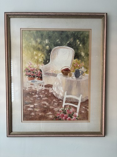 White wicker chair and table