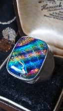 Vintage 1990-s 925 Silver Large Massive Colorful SIGNET Ring Size US 8 UK Q