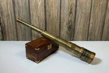 BRASS ANTIQUE VINTAGE 18" VICTORIAN MARINE TELESCOPE WITH WOODEN BOX SPYGLASS