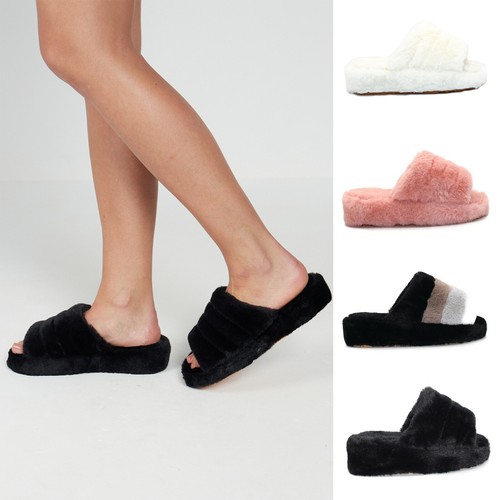 Womens fur mules sliders - womens,