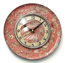 NEW 25cm Floral Style Wall Clock - Metal Modern Retro Mid Century Vintage Pink