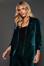 Dorothy Perkins Womens Jacket Green Petite Velvet Blazer Relaxed Fit All Seasons