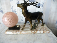 FRENCH ART DECO MARBLE & SPELTER  STAG LAMP