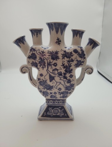 Blue and white tulip vase - blue,