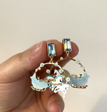 Les Nereides Earrings N2 – Horse & Sleigh Drop Gold Enamel – Quirky Gift