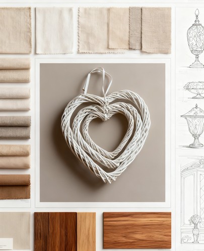 White wicker heart - white,