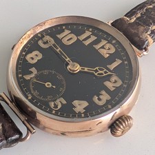 AGR 9ct gold trench watch, officers watch WW1. Non Runner. 