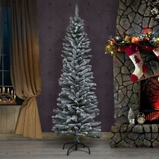 Slim Christmas Tree Pencil Flocked White Black 4/5/6/7/8 ft With Storage Box