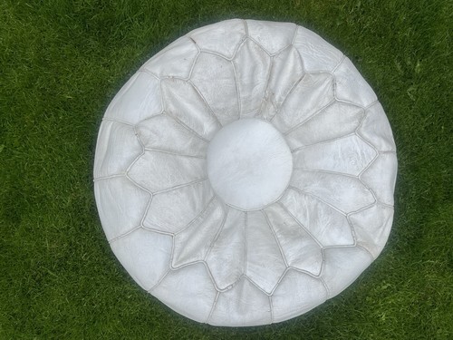 White leather morrocan pouffe - white,