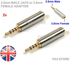 2x Gold 2.5mm Male Jack Plug to 3.5mm Female Adapter - Headphone MIC Audiophile-