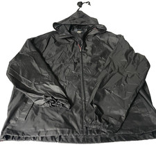 Vintage men black Decathlon full zip hooded polyester nylon rain coat 2XL|L31W27