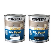 Ronseal One Coat Tile Paint Gloss 750Ml Kitchen Bathroom Tile Paint Black White