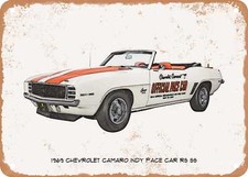 Classic Car Art - 1969 Chevy Camaro Pace Car Pencil Sketch - Rusty Metal Sign