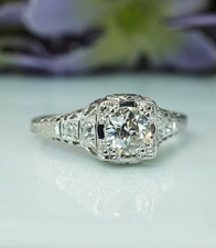 Edwardian Art Deco Platinum Old European Diamond Ring Antique Estate Engagement
