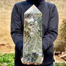 5.2LB Natural Geode Aquatic Plant Water Grass Moss Agate Obelisk Crystal Reiki