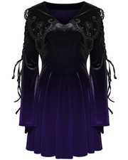 Punk Rave Womens Gothic Velvet Oversize Collar Mini Dress Purple Black Gradient