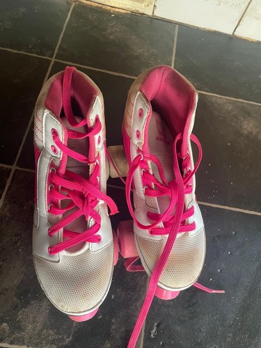 Pink and white roller skates - roller,
