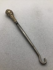 Antique Silver Tone Button Hook 6.5 Inch Long Decorative Handle Steel